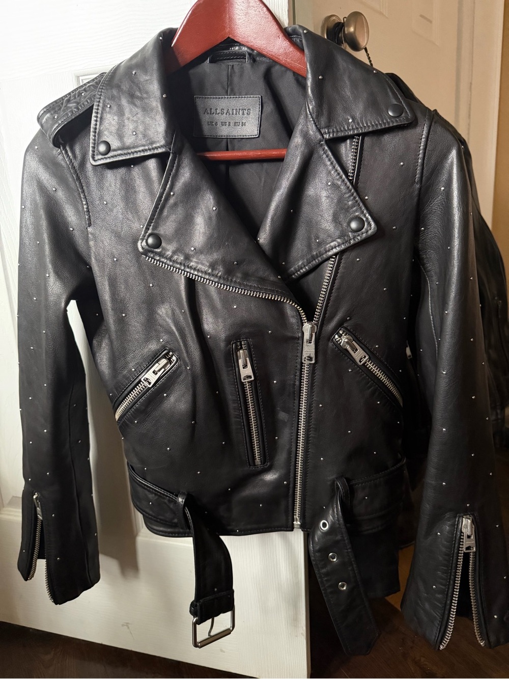 All Saints Black Studded Leather Moto Jacket